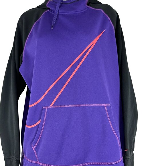 Nike Therma Fit XL Purple Black Hoodie Kangaroo Pocket Warm Sportswear - Picture 5 of 10
